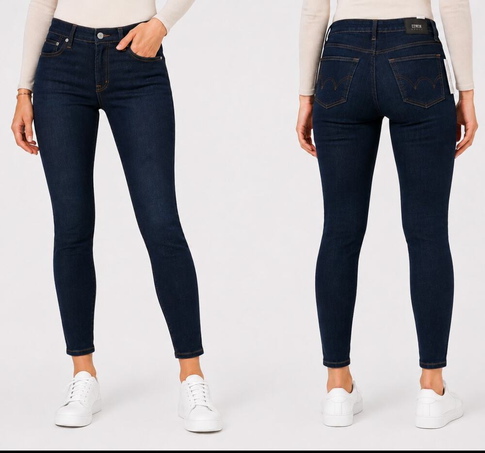 EDWIN Pixie Skinny Jeans Dark Indigo Stretch Mid Rise Sz 28 NWT